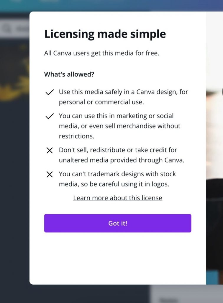 Canva's license terms