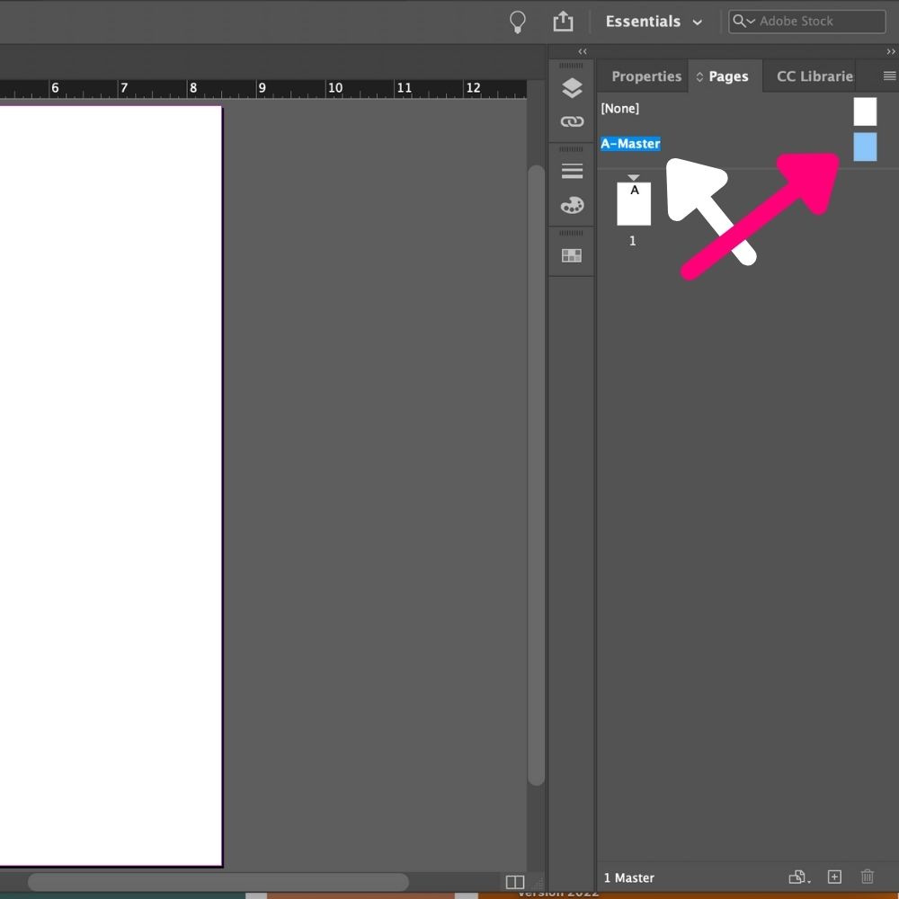 selecting Master page from page panel in Indesign